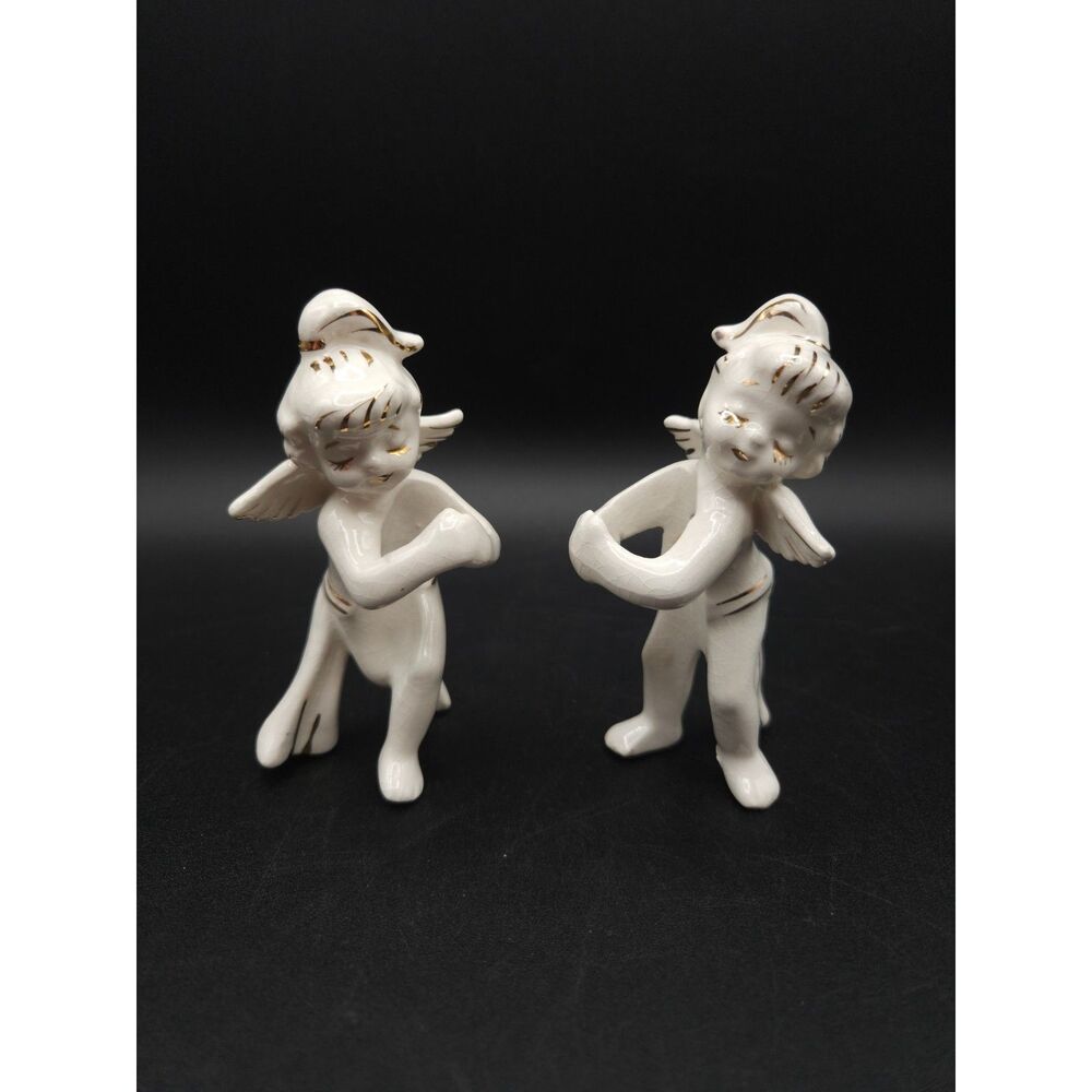 Vintage Holt Howard Angel Candle Huggers White with Gold